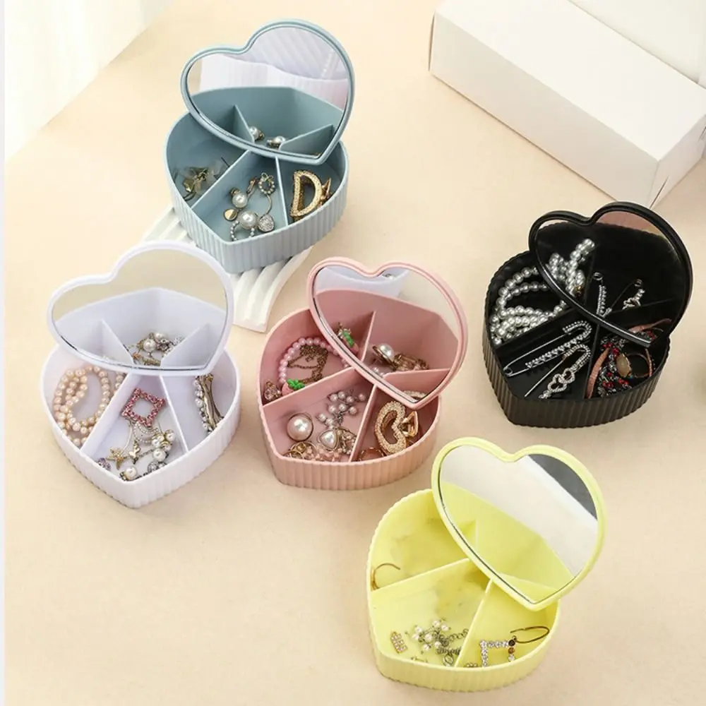 Fashion Heart-shaped Jewelry Packing Bag Divided with Mirror Storage Case Necklace Multi-function Jewelry Organizer Travel