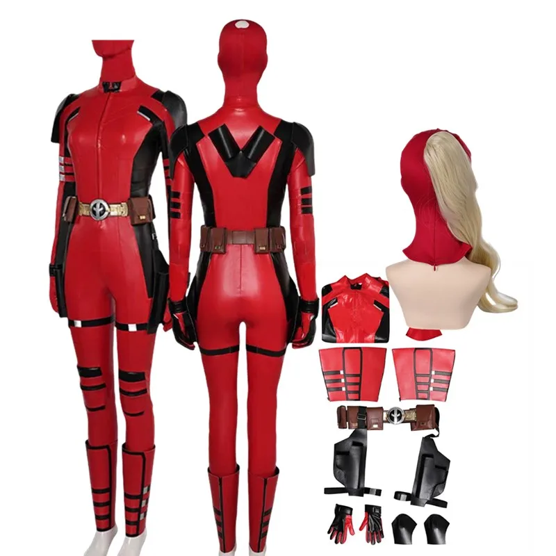 

Ladies Death Cosplay Fantasy Costume Pool Mask Women Roleplay Wade Wig Jumpsuit Belt Gloves Outfits Halloween Carnival Suit
