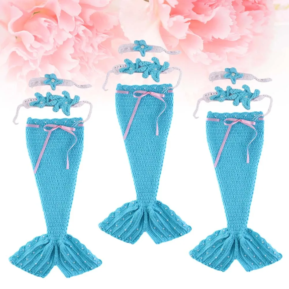 

1Set Baby Mermaid Tail Suit Sky Blue Newborn Photography Props Infant Cosplay Costume Perfect for Party Decoration