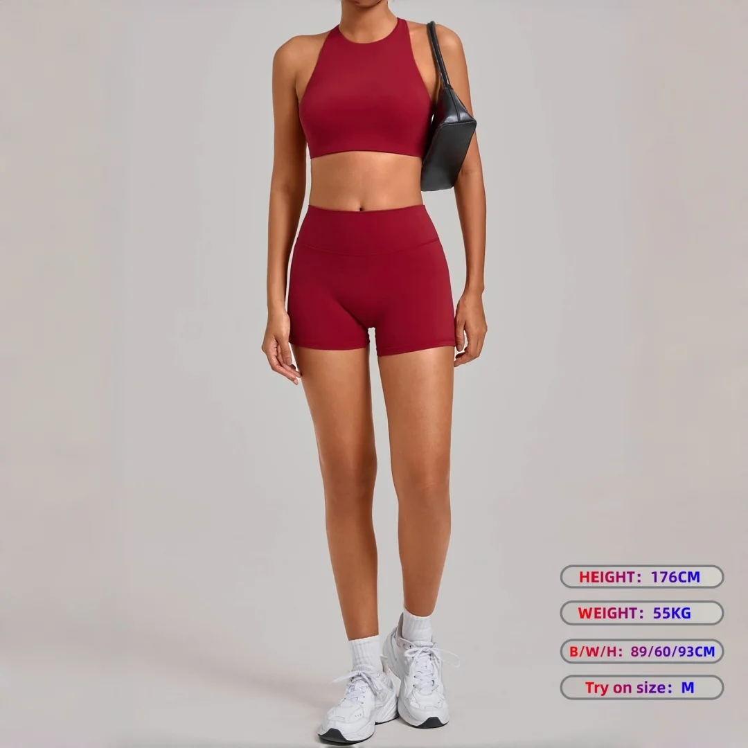 

Новый женский комплект для йоги: облегающие быстросохнущие шорты с отстегивающимися вкладышами для груди, без спинки, для фитнеса, бега, тренировок в зале