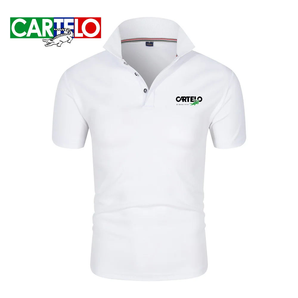 كارتيلو المطرزة الرجال عادية بلون سليم صالح قميص بولو ، صيف جديد أزياء العلامة التجارية الرجال تنفس تي شيرت بياقة