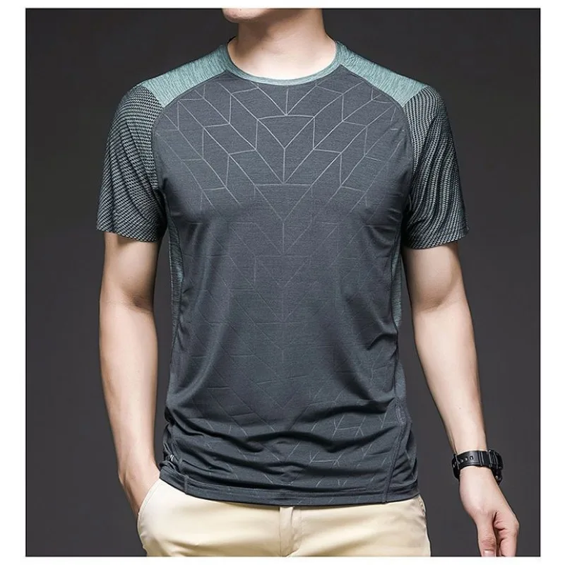 Men Quick Dry Short Sleeve T-shirt Breathable Elastic Sports Tee for Running Gym Outdoor Activities