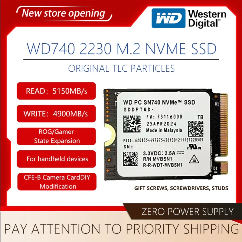 Western Digital SN740 1TB 2TB M.2 2230 Gen4 PCle 4.0 NVMe Solid State Drive for Steam Deck Rog Ally Surface ProX Laptop PC