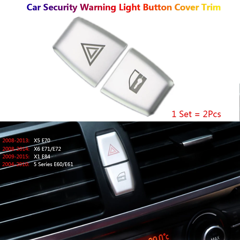 

2Pcs Chrome Warning Light Switch Button Cover Trims Stickers for BMW 5 Series E60 X1 E84 X5 X6 E70 E71 E72 Auto Car Accessories