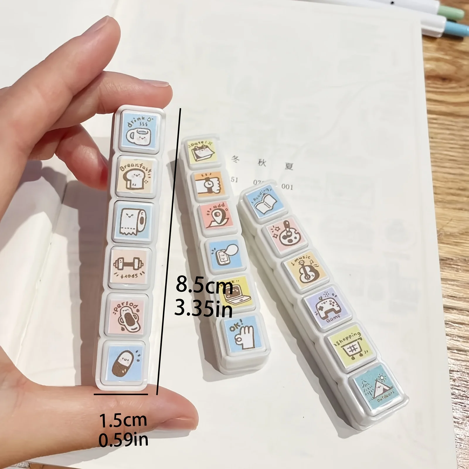 1set (6pcs)Cute Cartoon Button Stamp Daily Work Leisure Style 6-Combination Hand Account Stamps Creative DIY Notebook Decoration