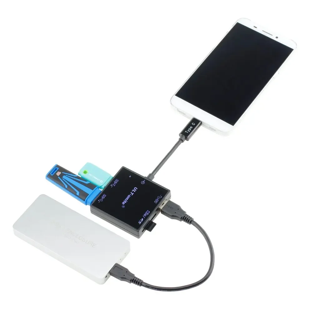 Комбинированный USB-C USB-C — USB3.0 с 3 портами USB 3.0 1 слотом для SD-карты и 1 слотом для карт MicroSD, концентратор Type-C + устройство считывания карт