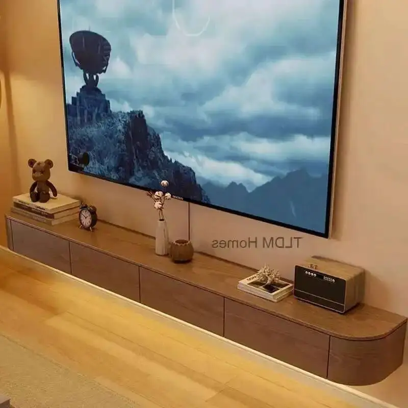 Simple Modern Solid Wood Suspended TV Cabinet Household Small Apartment Hanging Living Room TV Stands Furniture Storage Cabinet