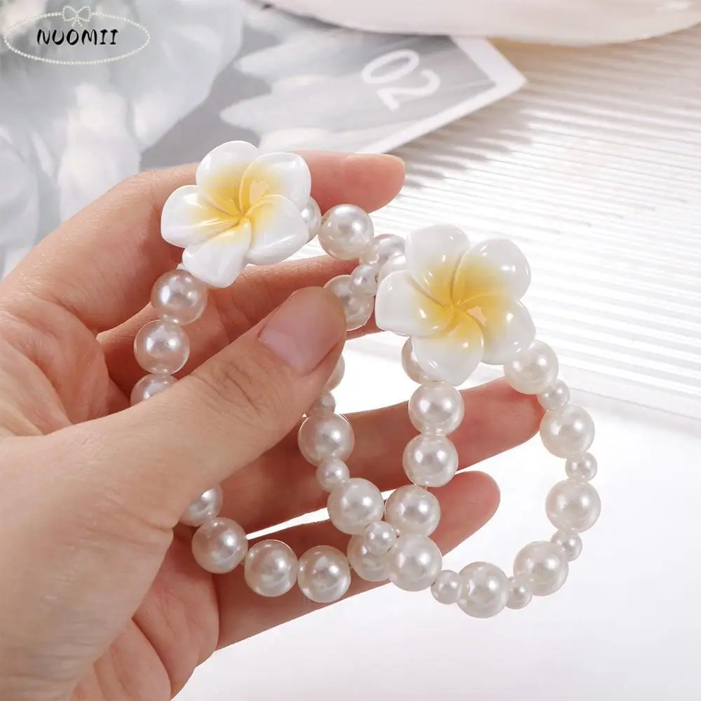 Mode Elegante Plumeria Blume Kopf Seil Süße Elastische Blume Kopf Seil Gummiband Koreanischen Stil Perle Haar Schleife Pferdeschwanz Band