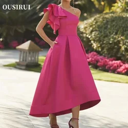 Prom Dress Formal Occasion Dresses Ruffles One Shoulder Pure Color Custom Made Cocktail Dresses for Women Wedding Party Elegant