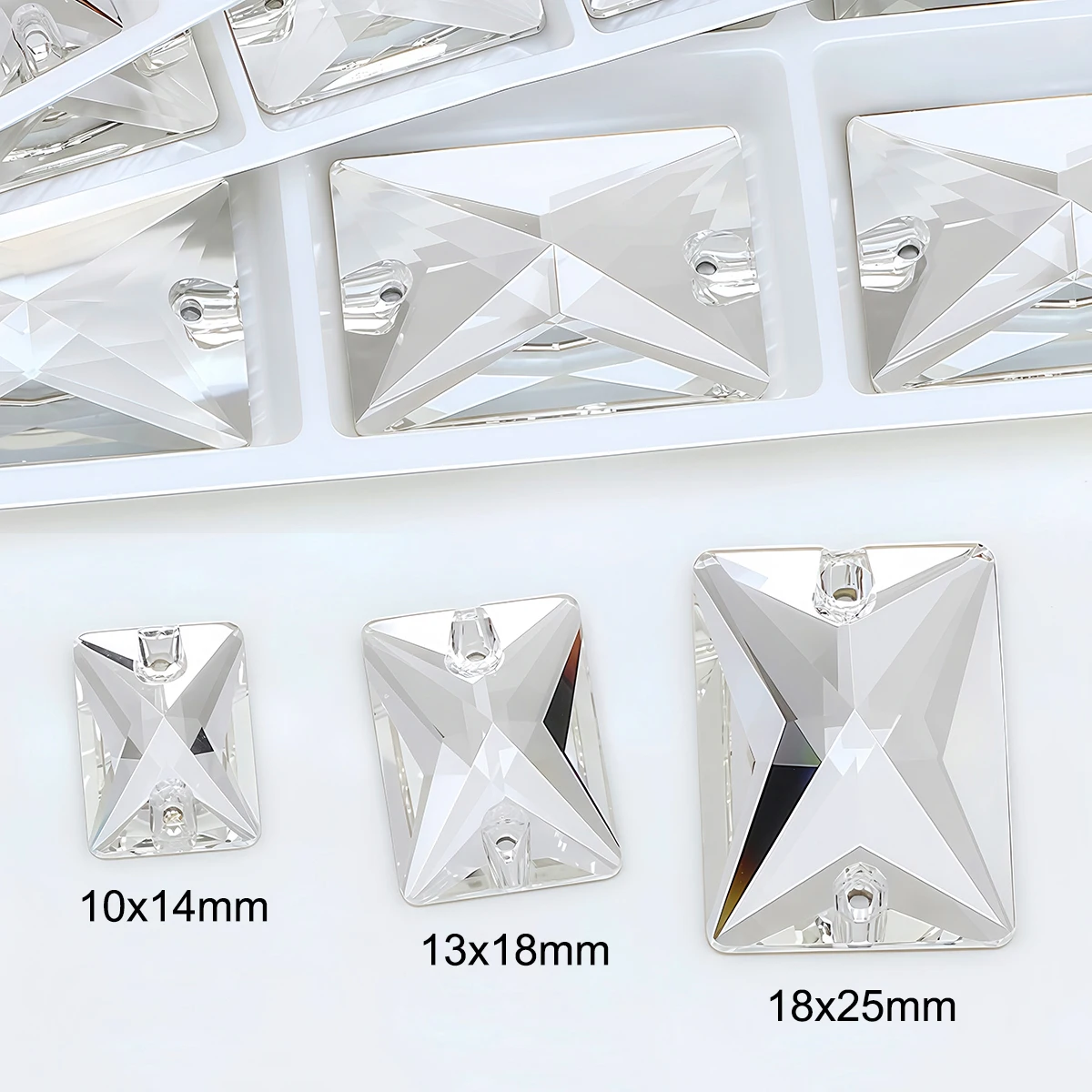 Rectangle Crystal Glass Rhinestone Sew On Strass Stone  Flat Back with Two Holesfor Wedding Garment Ornament Clothes Bags Shoes