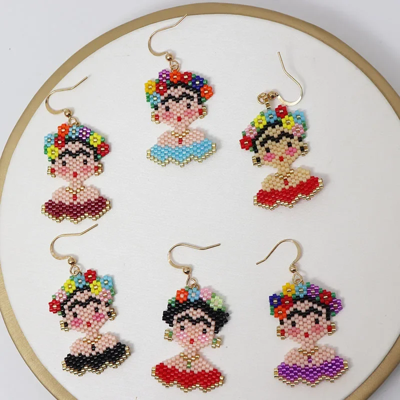 Beaded earrings Beauty Originality Human face Hand knitting Design Bohemia Alloy Fashion Simple Rice bead earrings