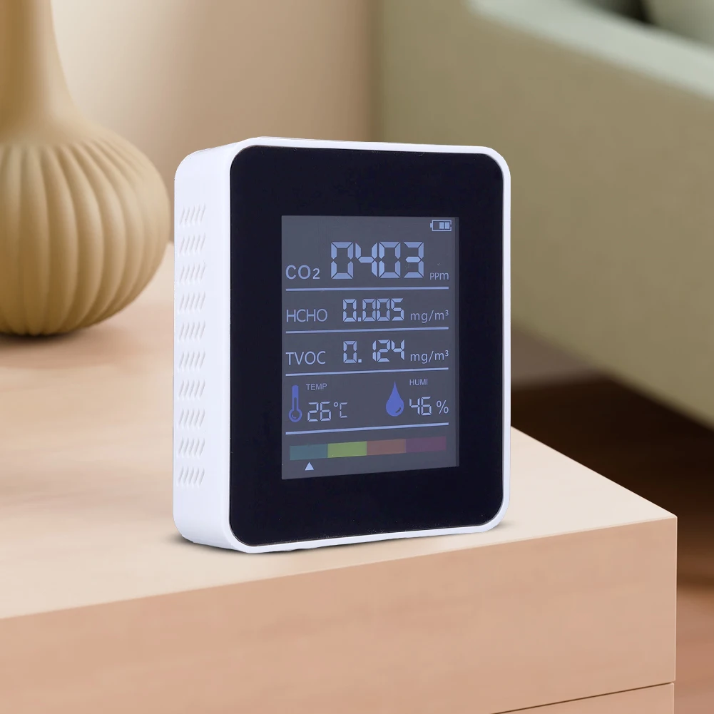 5 في 1 الرقمية مراقبة جودة الهواء CO2 متر جهاز قياس درجة الحرارة والرطوبة ثاني أكسيد الكربون TVOC HCHO الكاشف