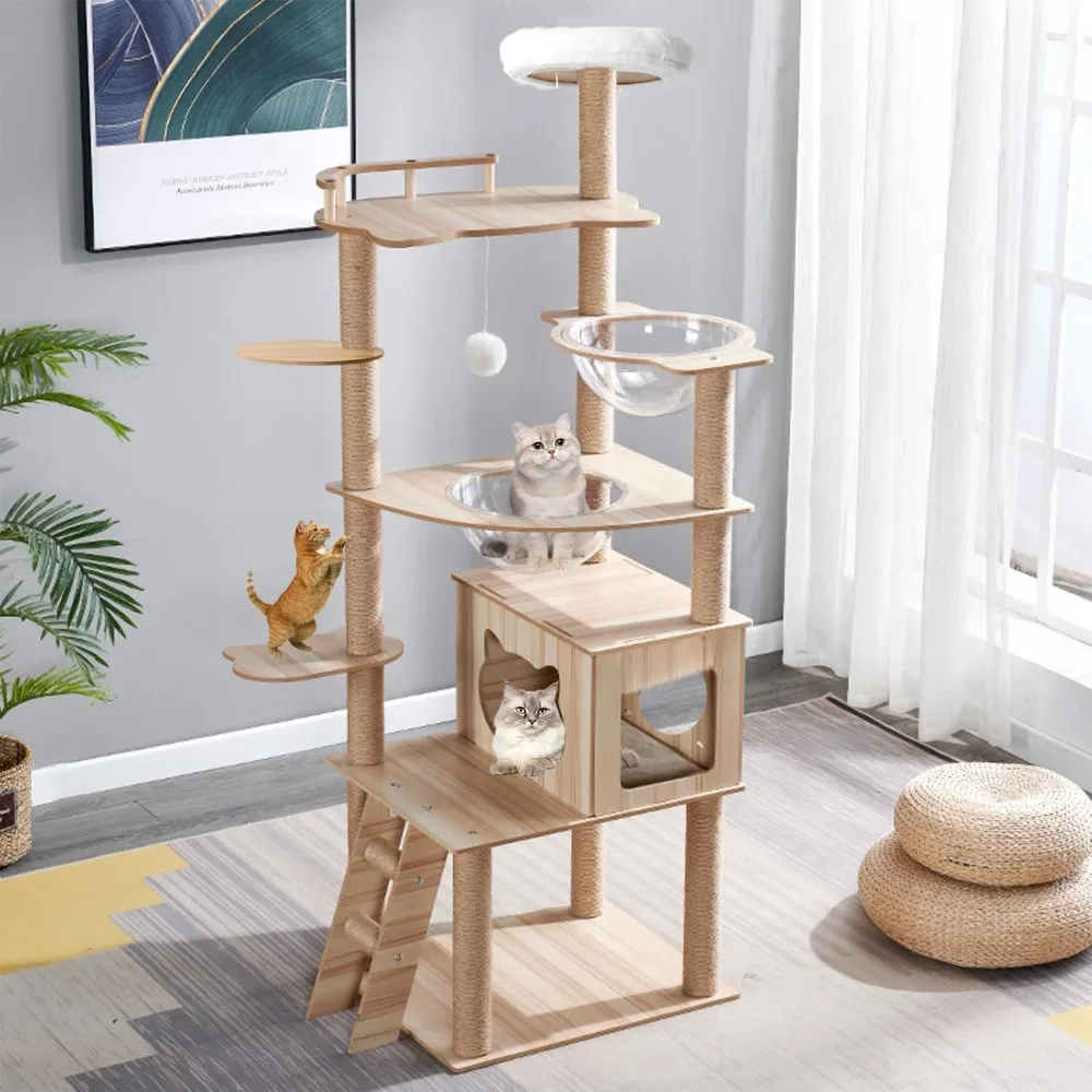 67-Inch Cat Tree for Indoor Cats Large Adult,Cat Tree Tower with Condo, Cat Stairs, 2 Bowl,14 Sisal Scratching Posts, Top Perch,