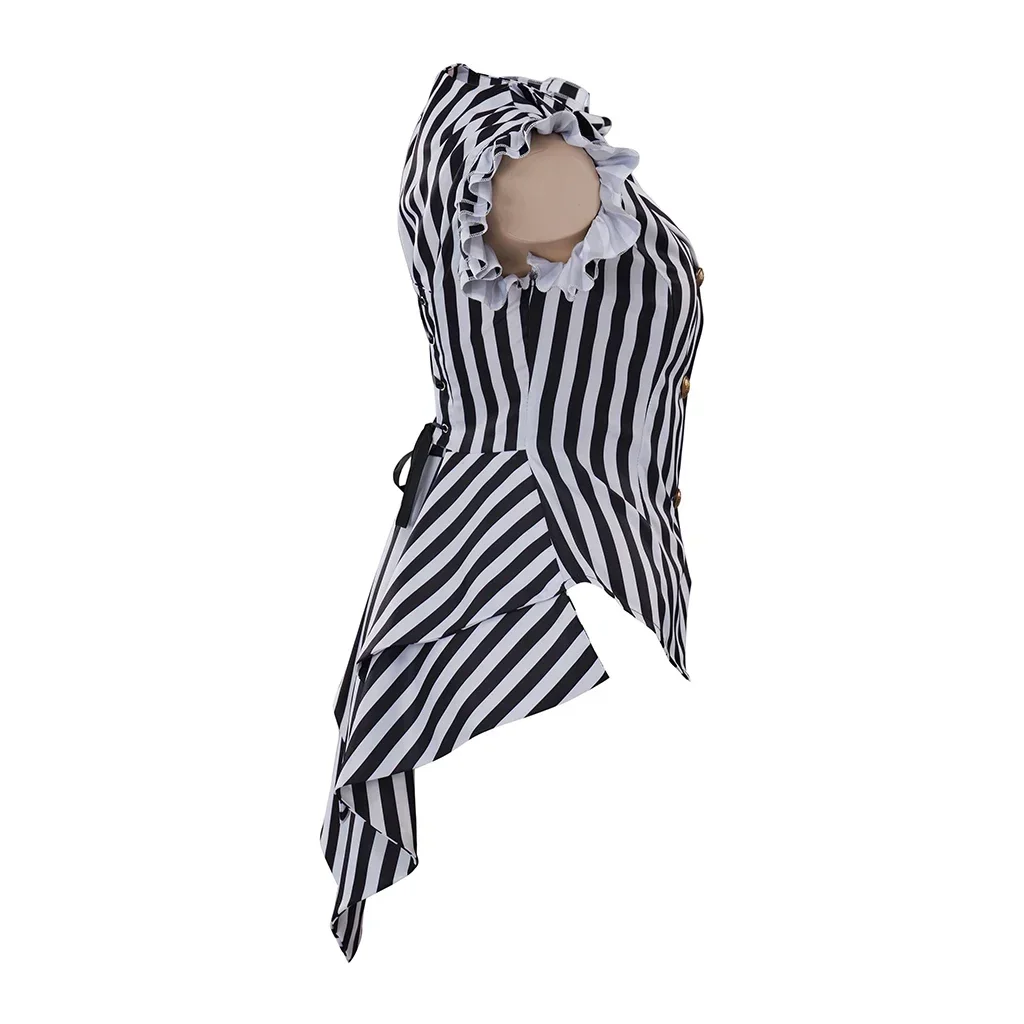 Halloween Costume Women Gothic Steampunk Coat Striped Lapel Collar Jacket Victorian Punk V Neck Flying Sleeve Jacket Tops Daily