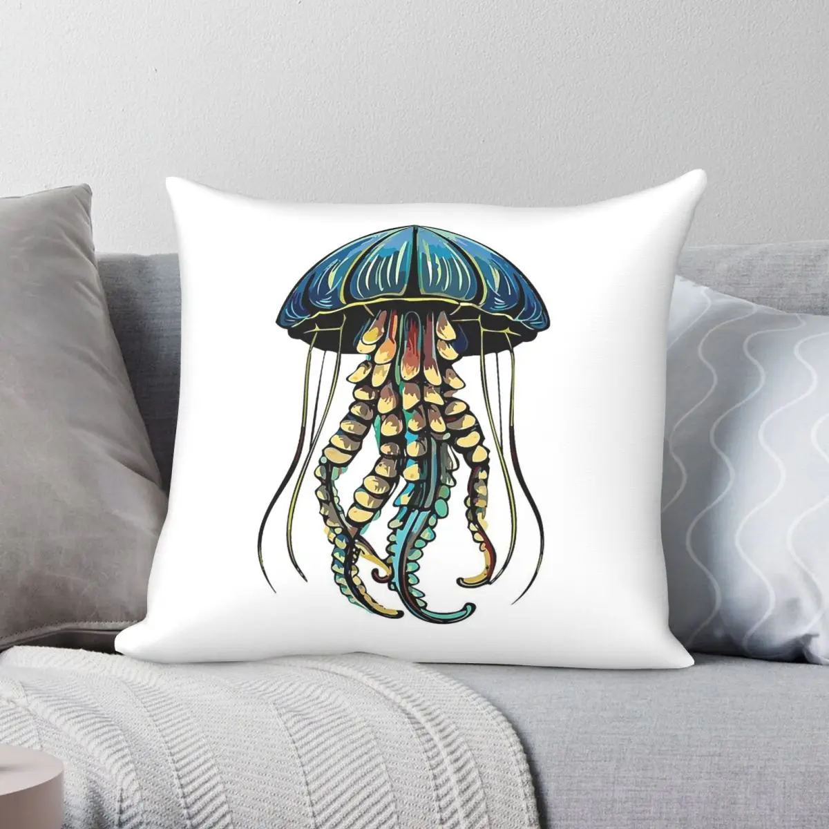Jellyfish Square Pillowcase Polyester Linen Velvet Creative Zip Decorative Pillow Case Sofa Cushion Cover Wholesale