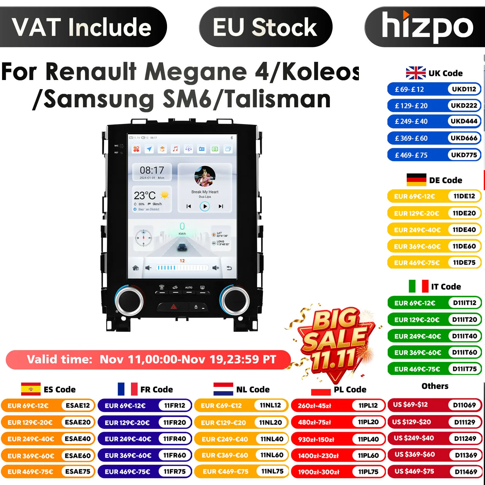 9.7'' Carplay 2 Din Android 14 for Renault Koleos Megane 4 Samsung SM6 Talisman 2017-2019 Car Radio Multimedia Video