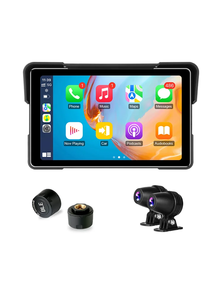 Srnubi 7 inch groot scherm motorfiets Carplay Android Auto draagbaar digitaal moto-dashboard Moto DVR BT GPS-navigatie met TPMS - afbeelding 2