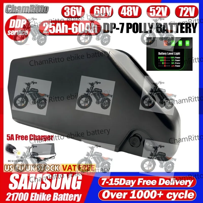 

36v 48v 52v Electric bike cham rider Batterie 30ah 40ah 50ah 60ah Battery ebike Hailong Lithium 60v 72v 1000w 2000w 3000w motor