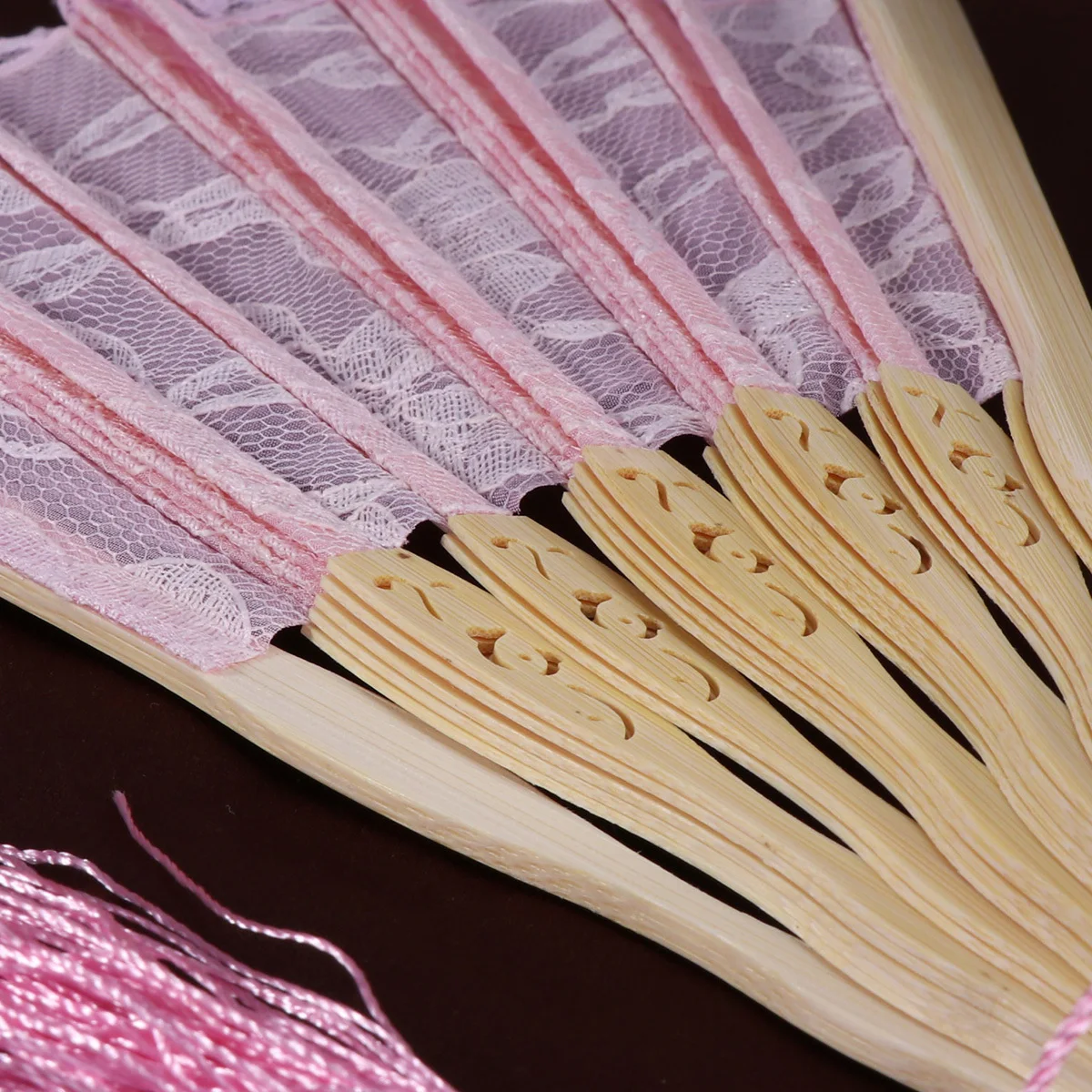 

Bamboo Pink Vintage Lace Folding Handheld Fan Elegant Classic Fans for Wedding Performance Stage Daily Use Portable