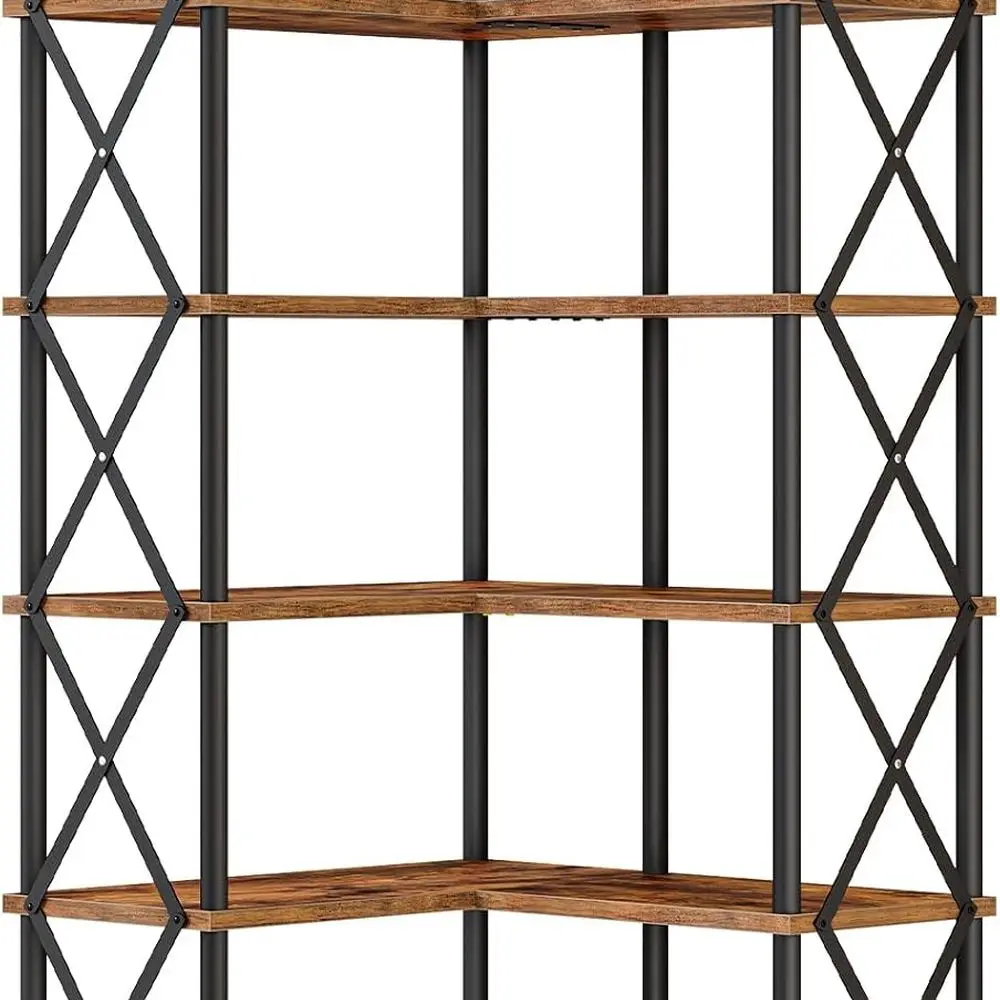 Corner Bookshelf, 6-Tier L-Shaped Bookcase, Industrial Open Display Shelf Tall Storage Organizer, Vertical Storage Rack, for Liv