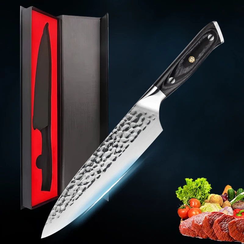 

8" Professional Japanese Chef Knife Hand Forged Steel Fish Fruit Knife Butcher Meat Cleaver Kitchen Knife with Gift Box