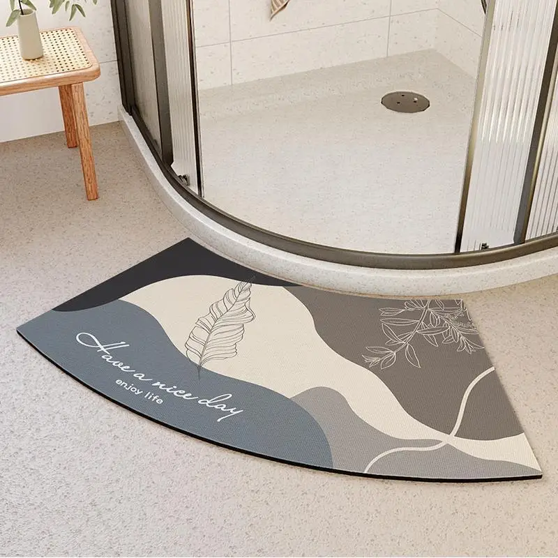 Diatom mud absorbent mat curved fan-shaped bathroom floor mat bathroom door shower room non-slip foot mat quick-drying door mat