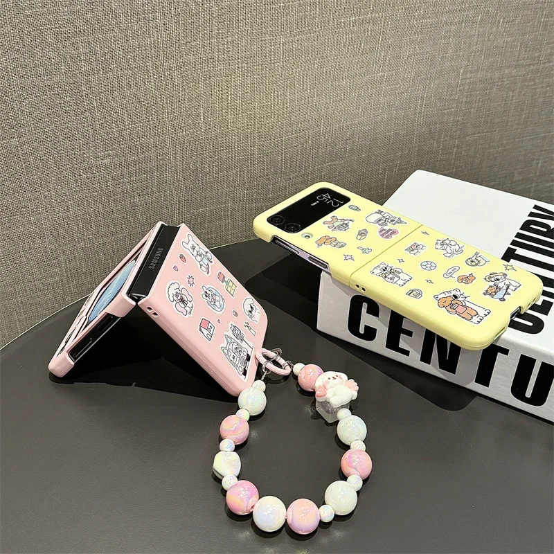 삼성 갤럭시 Z 플립 4 5 6 Z 플립 5 Z플립 5 케이스, 귀여운 강아지 고양이 팔찌, 충격 방지 후면 커버