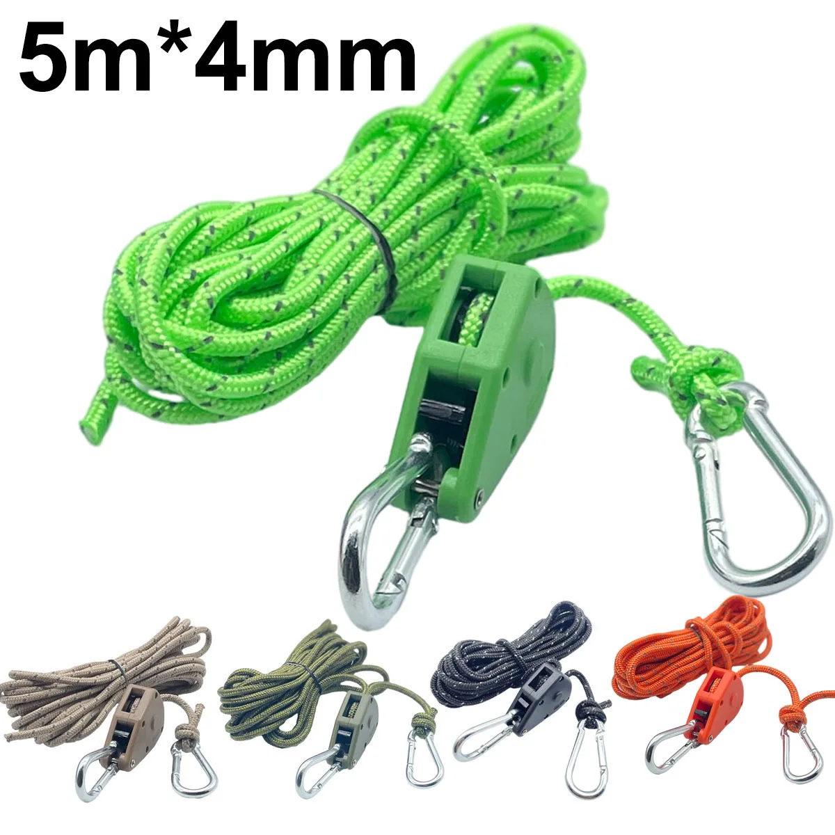 5m 1pc Reflective Camping Tent Wind Rope Tie Down Tightener Fastening Pulley Ratchet Awning Rope Buckle Rope Tent Accessory