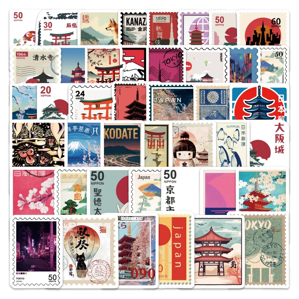 80 Pegatinas de Sellos de Viaje de Japón, Adhesivos de Dibujos Animados, Decoración DIY, PVC Impermeable, para Skateboard, Cuaderno, Graffiti, Juguete