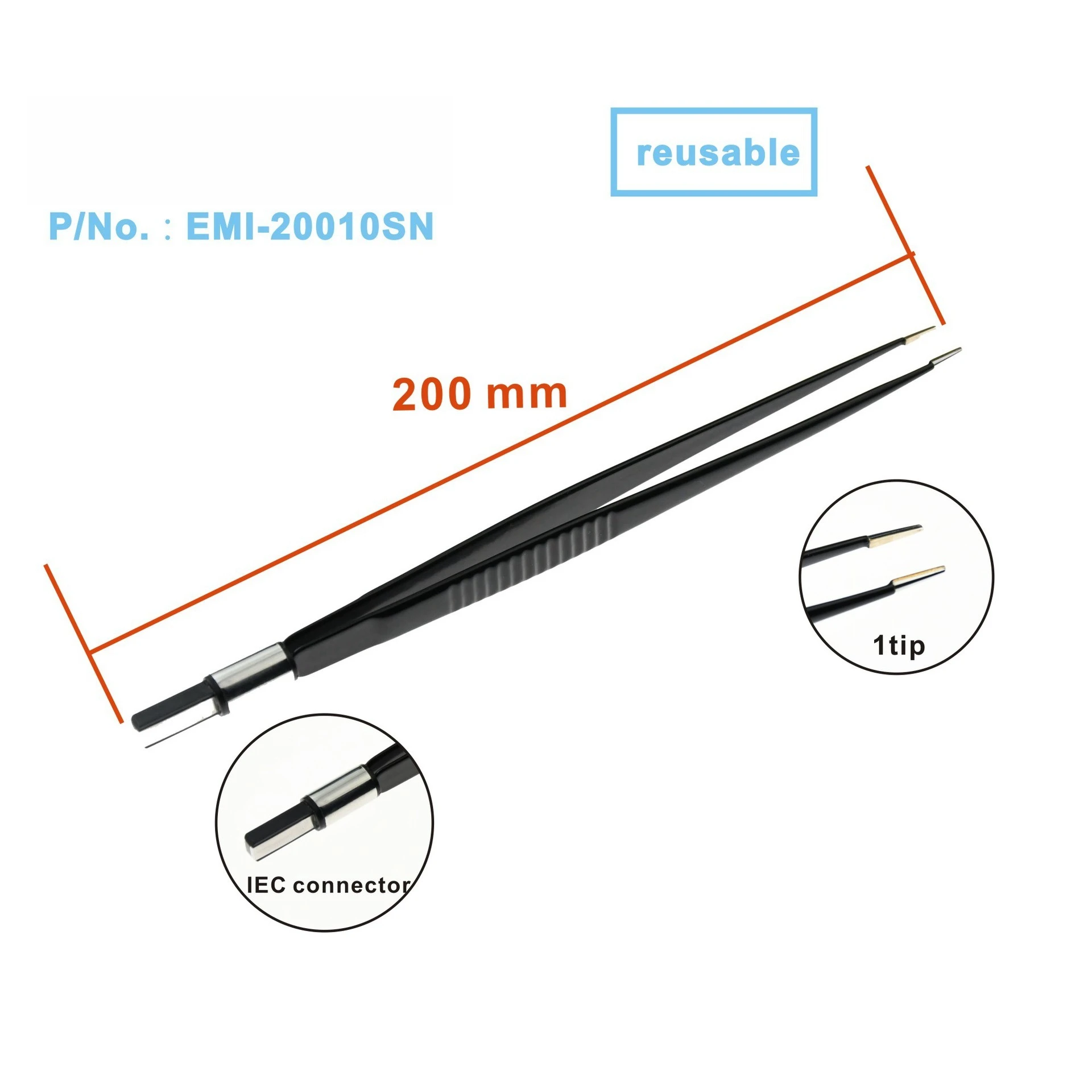 Electric Knife Equipment Accessories Bipolar Repetitive Electrocoagulation Tweezers Black Nylon Coating European Standard