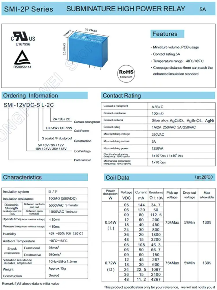 5PCS/Lot SMI - 05V 12V 24V DC-SL -A -C -2C 5A 10A Relays SMI-05VDC-SL-A 4PIN SMI-12VDC-SL-C 5PIN SMI-24VDC- 100% Original new