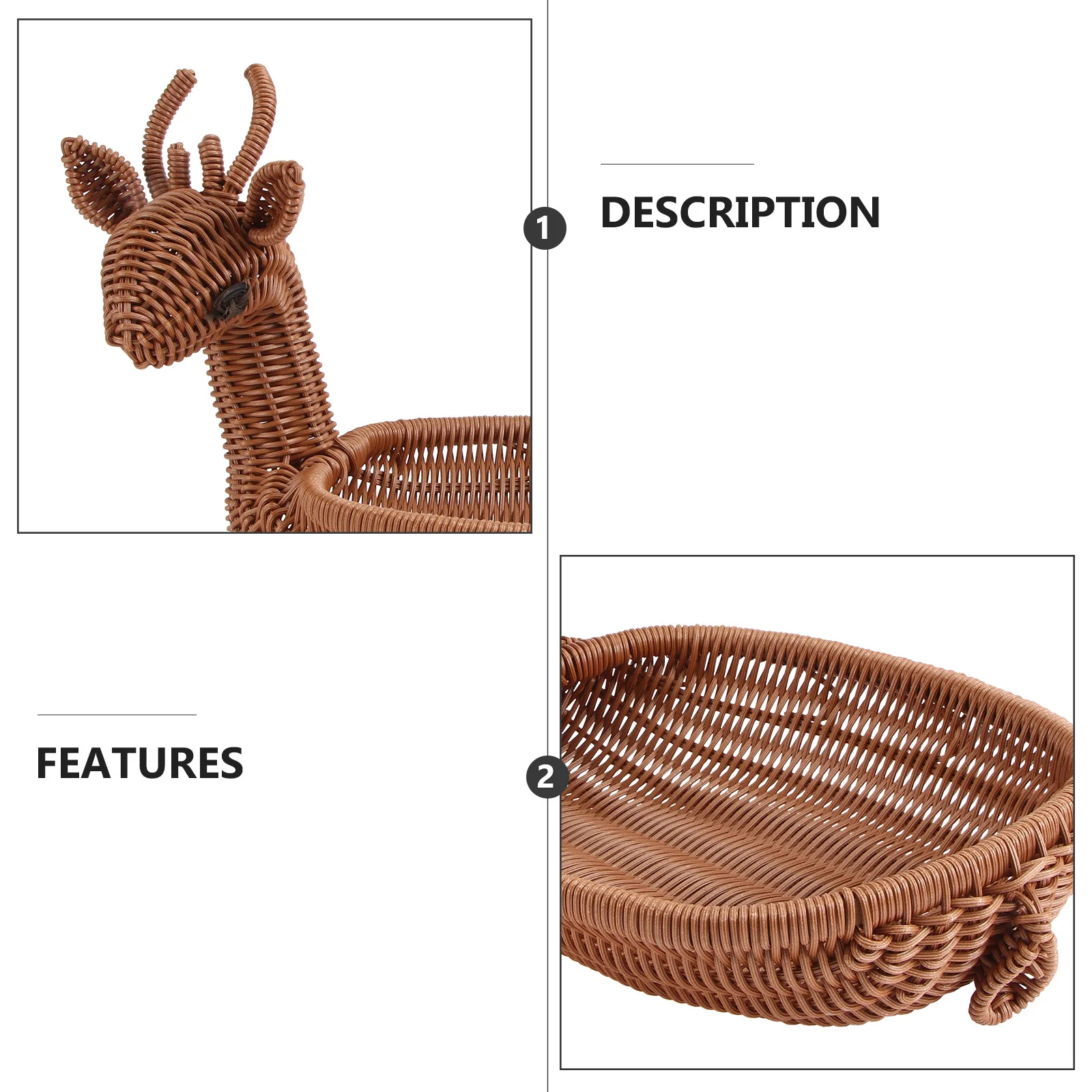 

Holder Weaving Deer Basket Portable Dessert Wicker Brown Pp Material Creative Storage