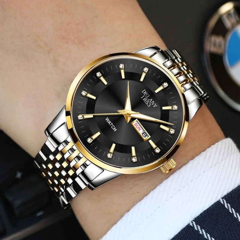 

Мужские часы с большим циферблатом, модные деловые кварцевые часы с двойным календарем