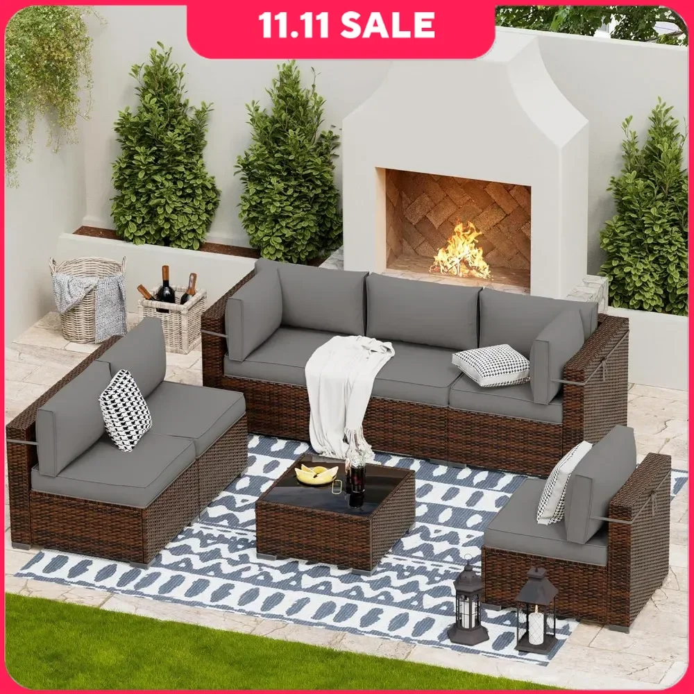 

Patio Furniture Sets, Modular Rattan Outdoor Patio Sectional Furniture Sofa Set, Wicker Patio Conversation Set for Garden Sofas