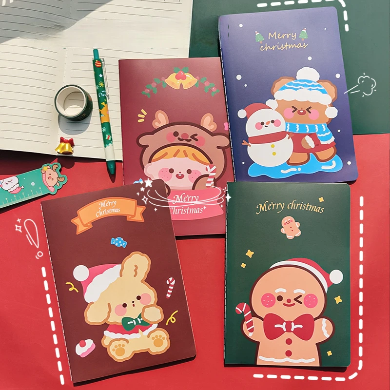 2Pcs A5 Notepads Stationery Planners Cute Cartoon Christmas Santa Claus Elk Tree Notebook School Student Child Stationery