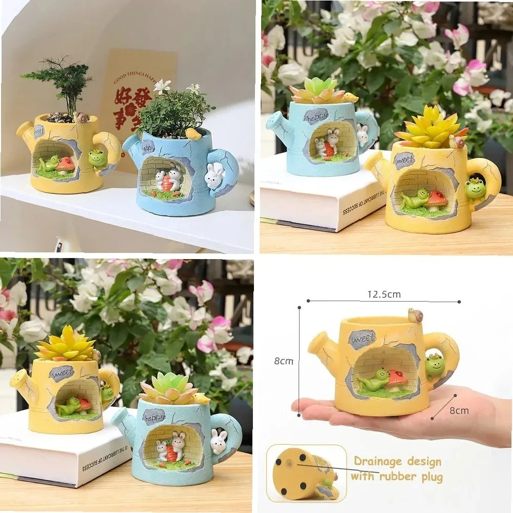 Watering Can Animals Planters Flower Pots for Succulents Plants Decorative Ornament Fairy Garden