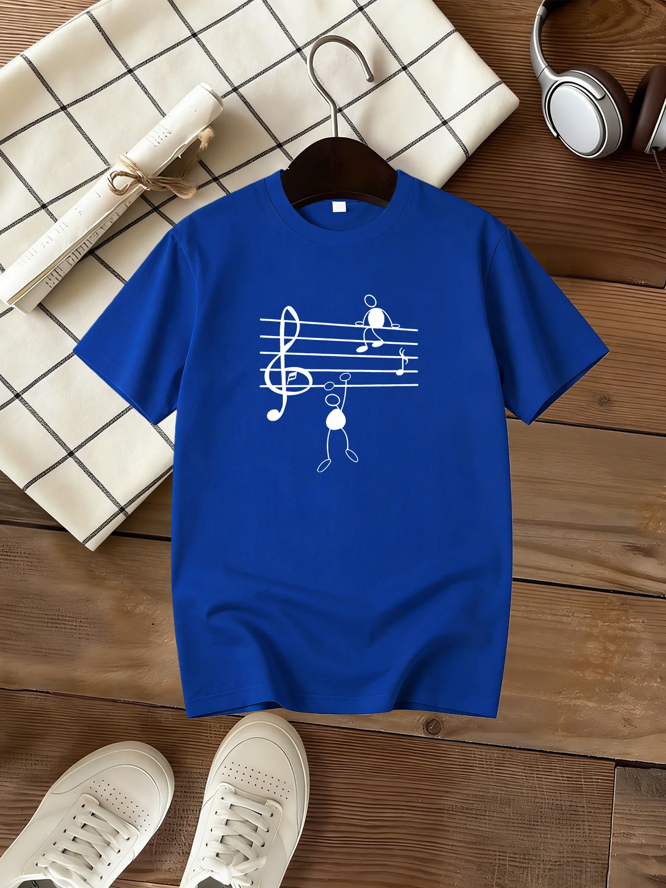 Funny Music Staff Stick Figure Print Kid T Shirt Boys Girls Short Sleeve Parent Child Cotton Tees Daily Music Lover Creative Tee