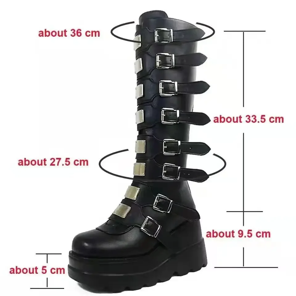 Długie buty damskie gotyckie buty platforma buty do kolan Punk czarne seksowne motocykle 2023, nowe Halloween Cosplay kobiety