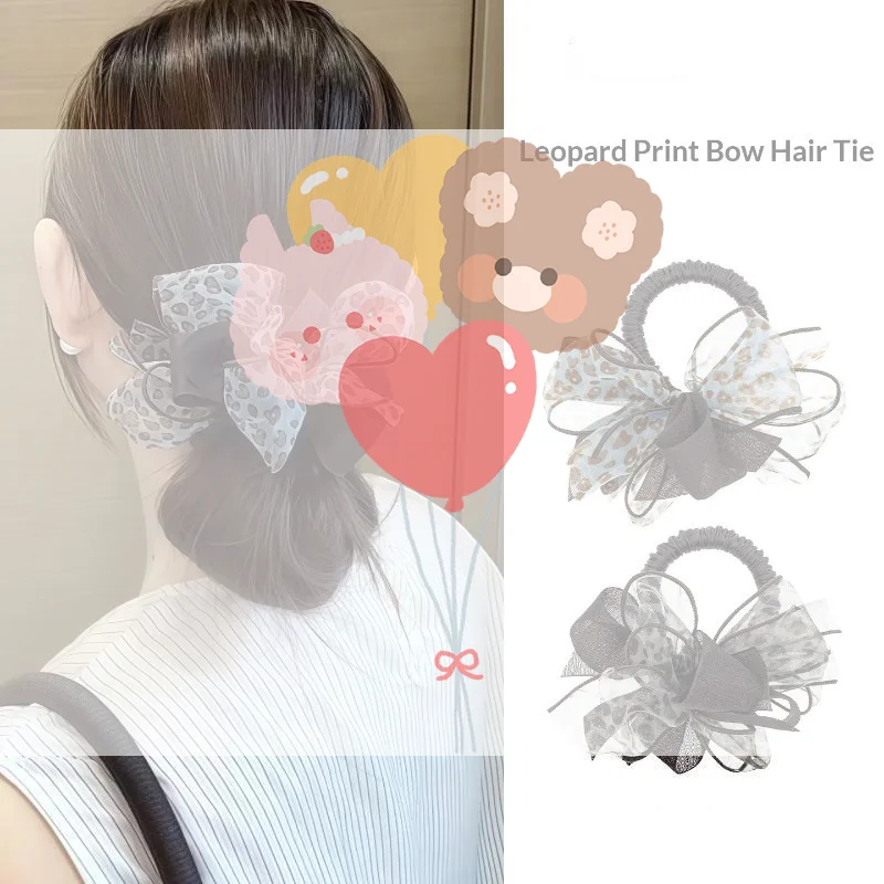 New Leopard Print Chiffon Bow Hair Tie Scrunchie - Women's Premium Versatile Elastic Ponytail Holder for Work and Everyday Wear