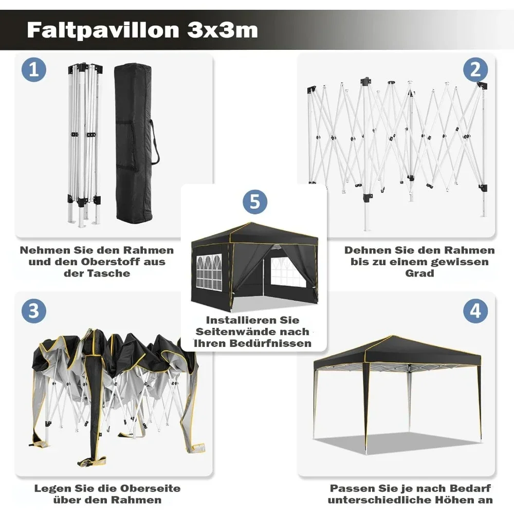 Toldo emergente de 10x10 con 4 paredes laterales desmontables, tienda impermeable para fiesta de boda, estacas de Gazebo al aire libre instantáneas, cuerda y sacos de arena