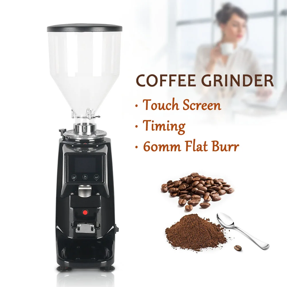 ITOP 60mm Flat Burr Coffee Grinder Touch Screen Timing 500g Hopper Aluminum Alloy Housing Commercial Household Espresso Machine