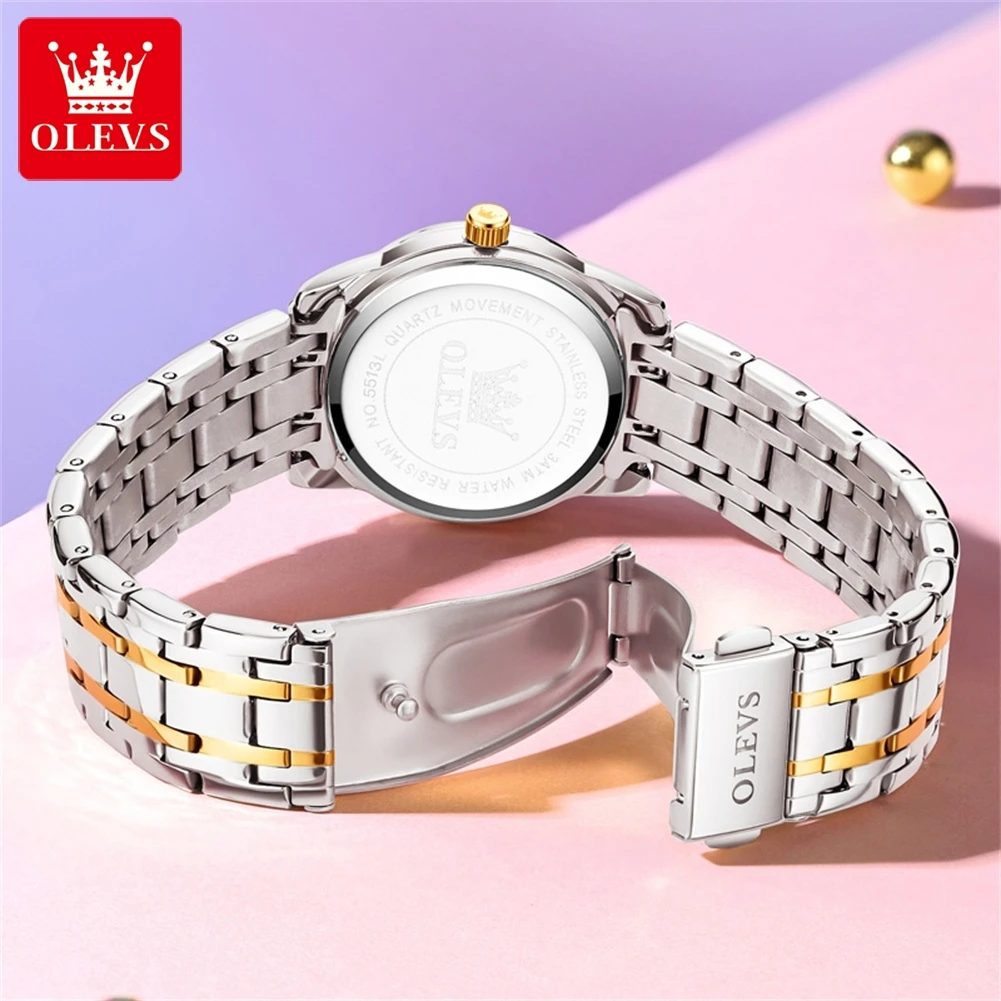 OLEVS Fashion Business Women Watch Luxury Quartz Diamond Dial Stainless Steel Date Waterproof Elegant Ladies Watch Reloj Mujer