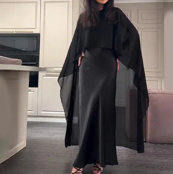 ツーピースセット レディース服 2025 春夏新作 ラウンドネック ノースリーブ スリム ロングドレス & カジュアル イレギュラーヘム メッシュショールトップ