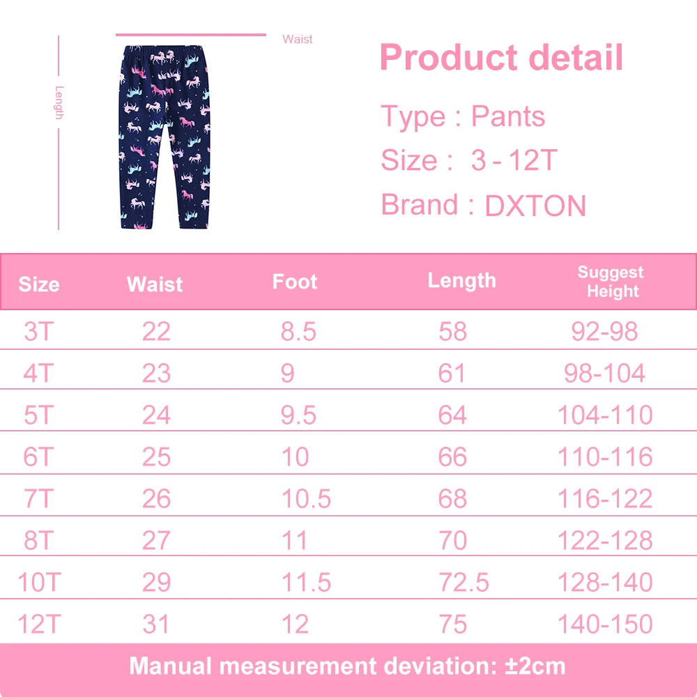 DXTON Elastic Girls Pants Unicorn Print Girls Trousers Cotton Toddler Pencil Leggings Casual Home Wear Autumn Children Costumes