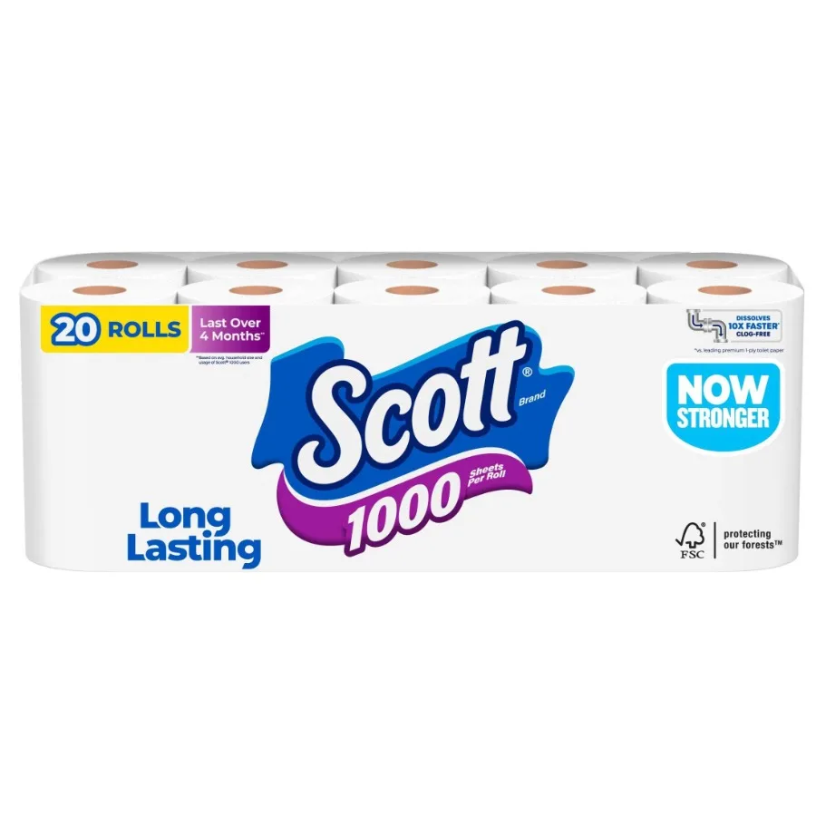 1000 Toilet Paper, 20 Rolls, 1000 Sheets Per Roll