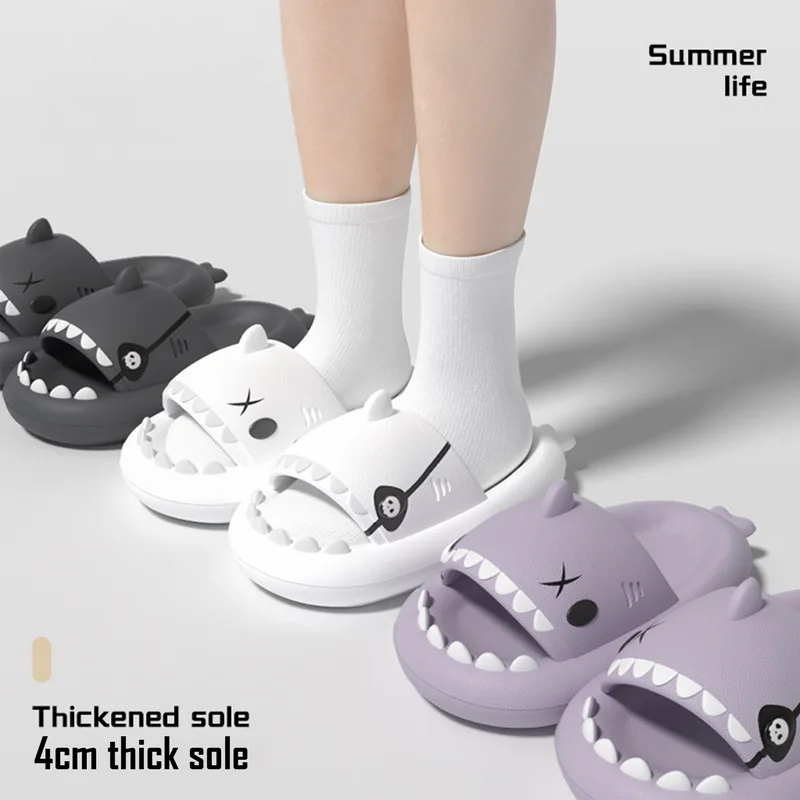 Shevalues New Pirate Shark Slippers For Women Thick Platform Beach Slides Men Indoor Flats Sandals Couple Cartoon Summer Sandals