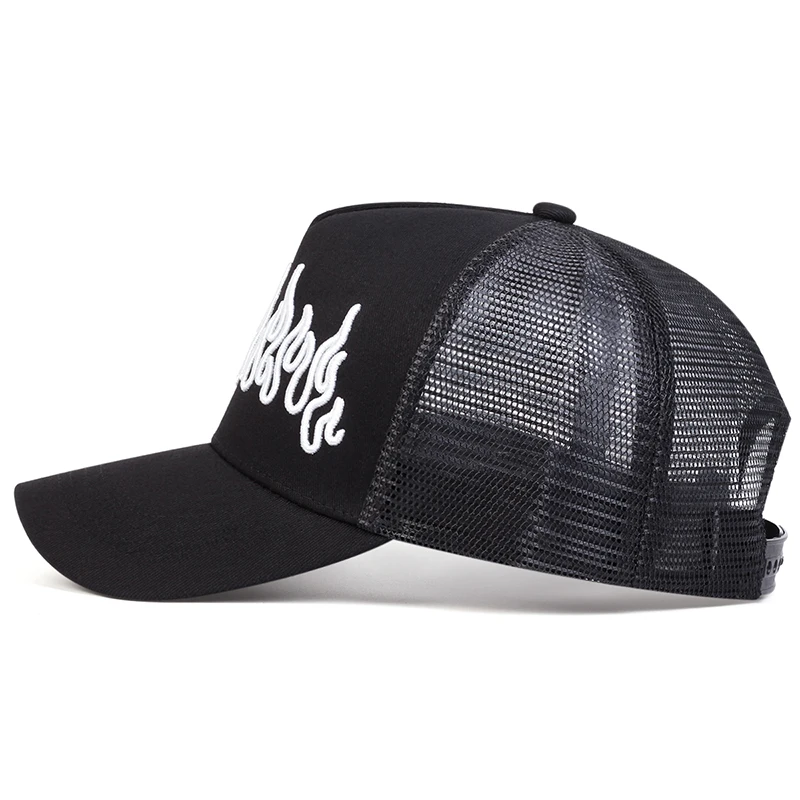 Unisex Flame Embroidery Baseball Net Caps Spring and Summer Outdoor Adjustable Casual Hats Sunscreen Hat