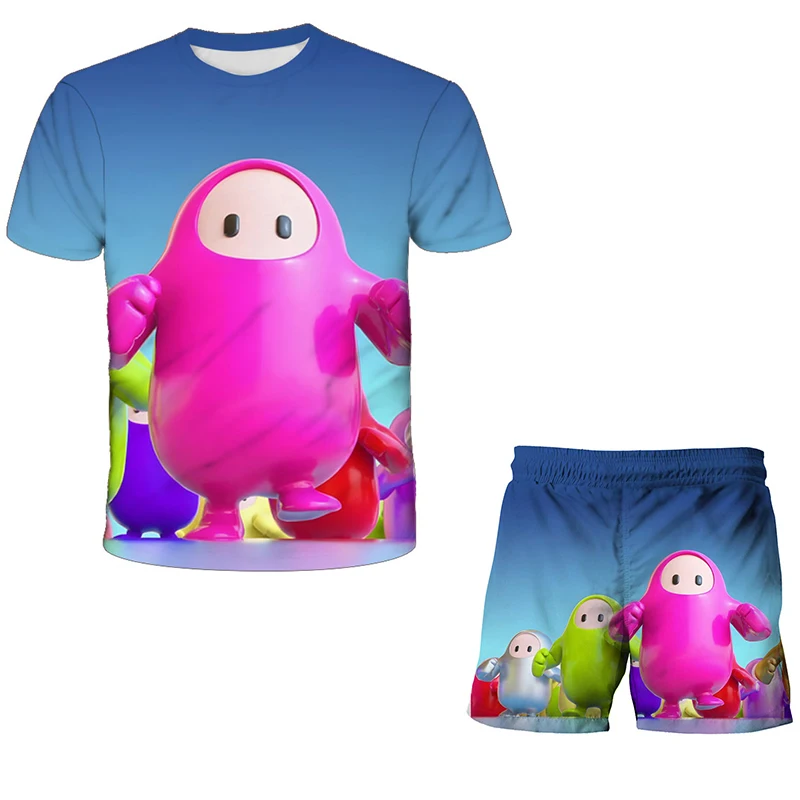 

2023 Summer New Kawaii Stumbled Guys 3D Print Set Toddler Top+Shorts Sportswear Set Boys T-shirt Two Pack Boys Birthday Gift