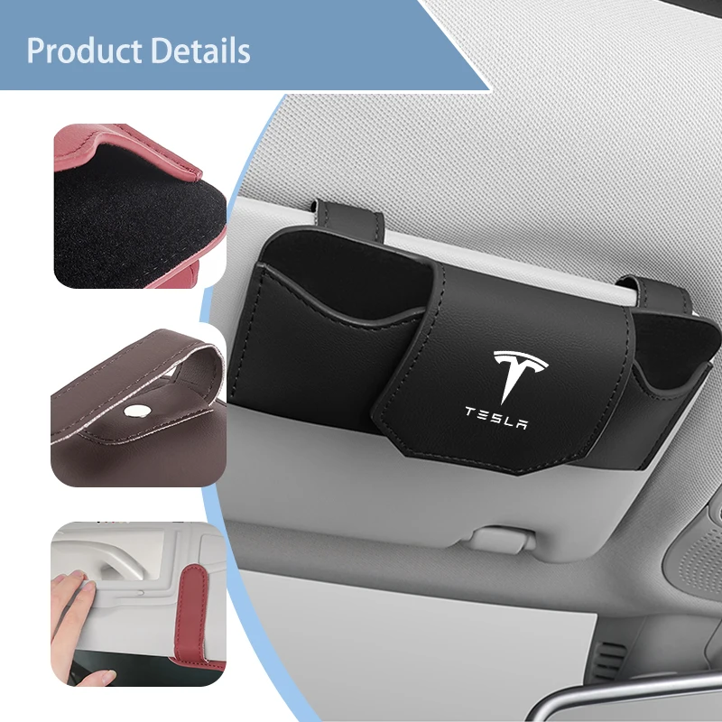 Magnetic Leather Car Sun Glasses Visor Case Storage Holder For Tesla Model 3 Y S X 2021 Roadster Cybertruck Juguete