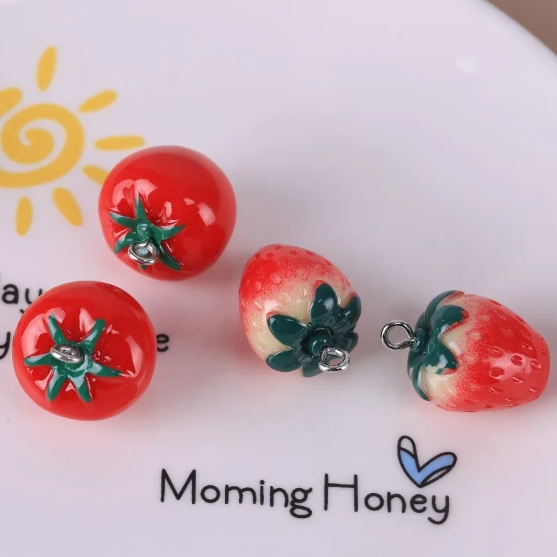10pcs 3D simulation strawberry tomato apple DIY handmade keychain earrings bracelet pendant accessories